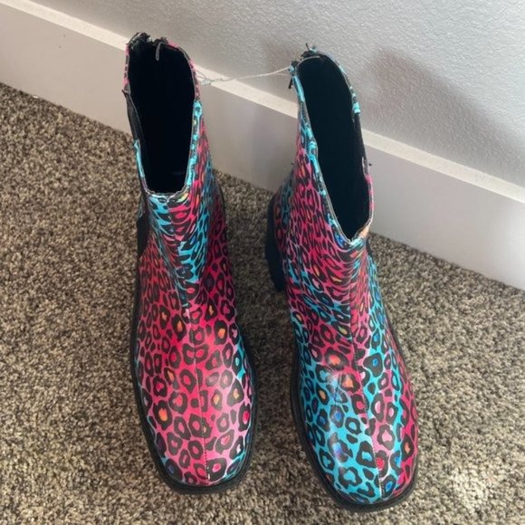Bumper Unisex Faux Leather Cheetah Print Rave Platform Boots NEW Size 7.5 - Picture 4 of 15
